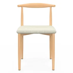 Lot de 6 chaises en imitation bois et assise en tissu beige pour salle à manger