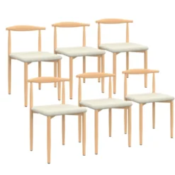 Lot de 6 chaises en imitation bois et assise en tissu beige pour salle à manger