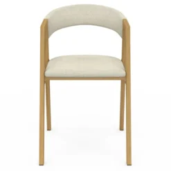 Lot de 4 chaises en métal effet bois et tissu beige avec accoudoirs