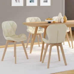 Lot de 4 chaises en tissu beige design pour salle à manger
