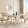 Lot de 6 chaises en velours beige et pieds effet bois pour salle à manger