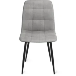 Lot de 4 chaises en velours bleu, jaune, gris clair et gris foncé matelassé