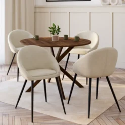 Lot de 4 chaises en velours crème pour salle à manger
