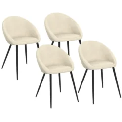 Lot de 4 chaises en velours crème pour salle à manger