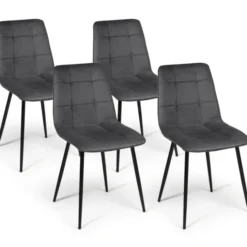 Lot de 4 chaises en velours gris foncé