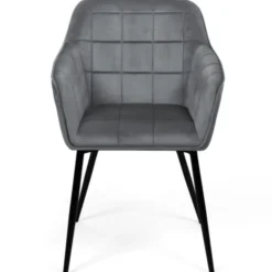 Lot de 2 chaises en velours gris avec accoudoirs