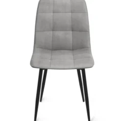 Lot de 6 chaises en velours gris clair matelassé