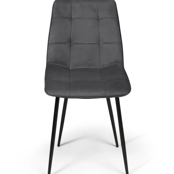 Lot de 6 chaises en velours gris foncé matelassé