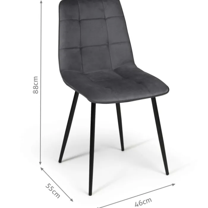 Lot de 6 chaises en velours gris foncé matelassé