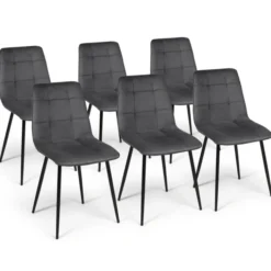 Lot de 6 chaises en velours gris foncé matelassé