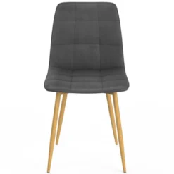 Lot de 6 chaises en velours gris foncé pied effet bois pour salle à manger