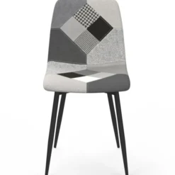 Lot de 6 chaises en velours gris foncé, gris clair, beige, noir et patchworks x2 pour salle à manger