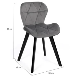 Lot de 4 chaises en velours gris clair avec pieds noirs assise matelassée