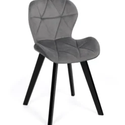 Lot de 4 chaises en velours gris clair avec pieds noirs assise matelassée