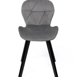 Lot de 4 chaises en velours gris clair avec pieds noirs assise matelassée