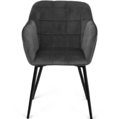 Lot de 2 chaises en velours gris avec accoudoirs