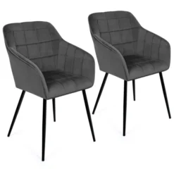 Lot de 2 chaises en velours gris avec accoudoirs