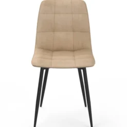 Lot de 6 chaises en velours matelassé taupe avec pieds noir pour salle à manger