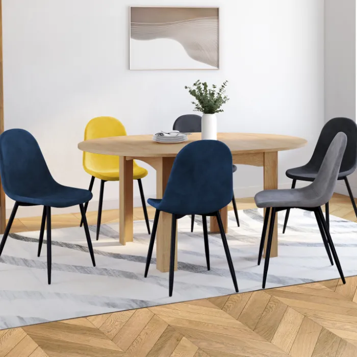 Lot de 6 chaises en velours mix color bleu x2, jaune, gris clair et gris foncé x2
