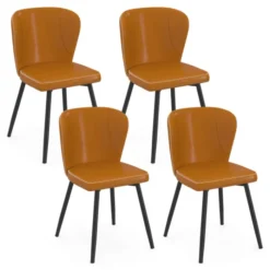 Lot de 4 chaises marron avec coutures et pied métal noir