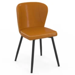 Lot de 4 chaises marron avec coutures et pied métal noir