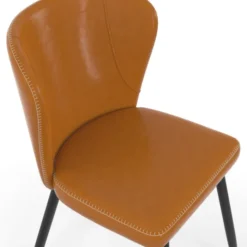 Lot de 4 chaises marron avec coutures et pied métal noir