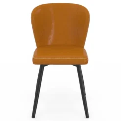 Lot de 4 chaises marron avec coutures et pied métal noir