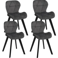 Lot de 4 chaises matelassées velours gris foncé