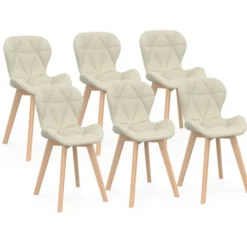 Lot de 6 chaises modernes en tissu beige pour salle à manger assises matelassées