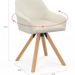 Lot de 2 chaises pivotantes fauteuils de table en velours côtelé beige