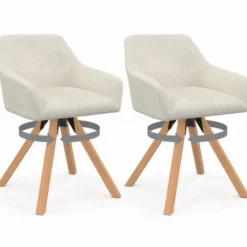 Lot de 2 chaises pivotantes fauteuils de table en velours côtelé beige