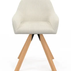 Lot de 2 chaises pivotantes fauteuils de table en velours côtelé beige