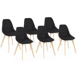 Lot de 6 chaises scandinaves en tissu noir avec assises rembourrées