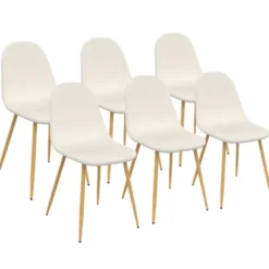 Lot de 6 chaises scandinaves en tissu blanc bouclette pieds en bois
