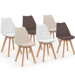 Lot de 6 chaises scandinaves mix color taupe, beige et blanc
