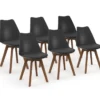 Lot de 6 chaises scandinaves noires avec coussin