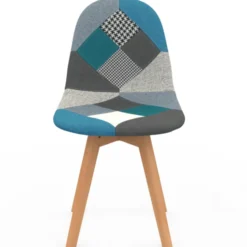 Lot de 4 chaises scandinaves patchworks bleus et gris