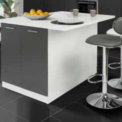 Îlot de cuisine blanc et gris 120 cm
