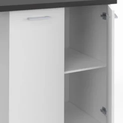 Îlot de cuisine blanc et plateau gris anthracite