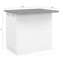 Îlot de cuisine blanc et plateau façon béton
