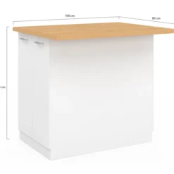 Îlot de cuisine blanc et plateau façon hêtre 100 cm