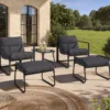 Lot de 2 fauteuils de jardin avec repose pieds gris coussin gris anthracite