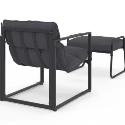Lot de 2 fauteuils de jardin avec repose pieds gris coussin gris anthracite