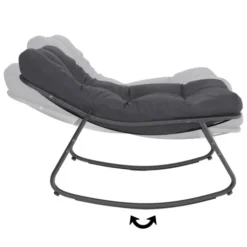 Lot de 2 fauteuils de jardin à bascule métal gris anthracite avec coussins
