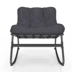 Lot de 2 fauteuils de jardin à bascule métal gris anthracite avec coussins