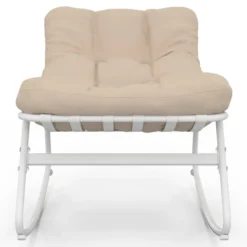 Lot de 2 fauteuils de jardin à bascule blanc coussin beige
