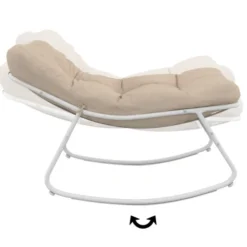 Lot de 2 fauteuils de jardin à bascule blanc coussin beige