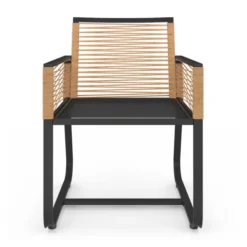 Lot de 2 fauteuils de jardin métal noir et cordage rotin clair