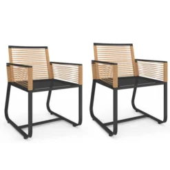 Lot de 2 fauteuils de jardin métal noir et cordage rotin clair