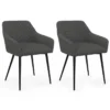 Lot de 2 fauteuils de table avec accoudoirs en velours côtelé gris